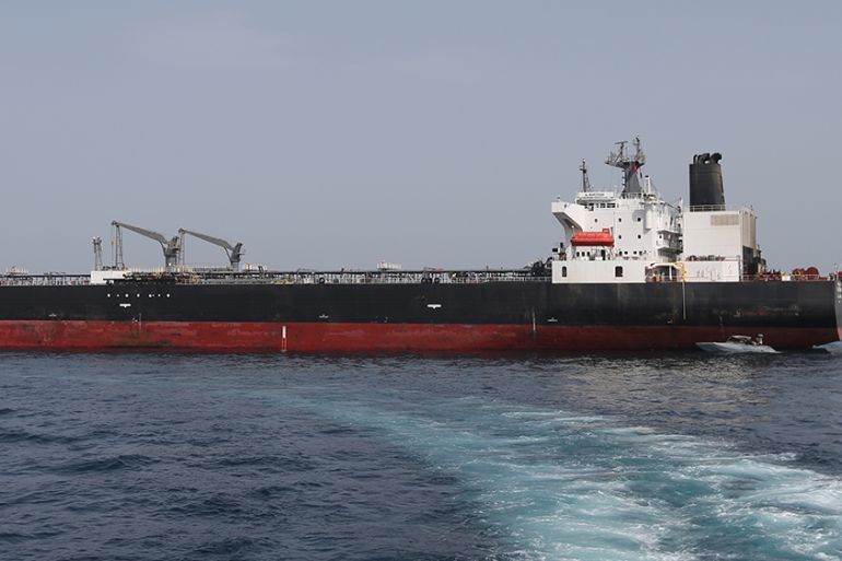 A general view for the MV Al Marzoqah oil tanker under Saudi Arabia flag which was attacked on 12 May 2019 outside Fujairah port, United Arab Emirates, 13 May 2019. Media reports on 13 May 2019 state