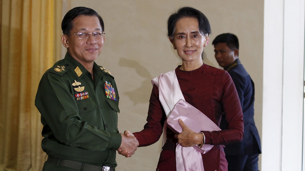 Myanmar army chief and Aung San Suu Kyi