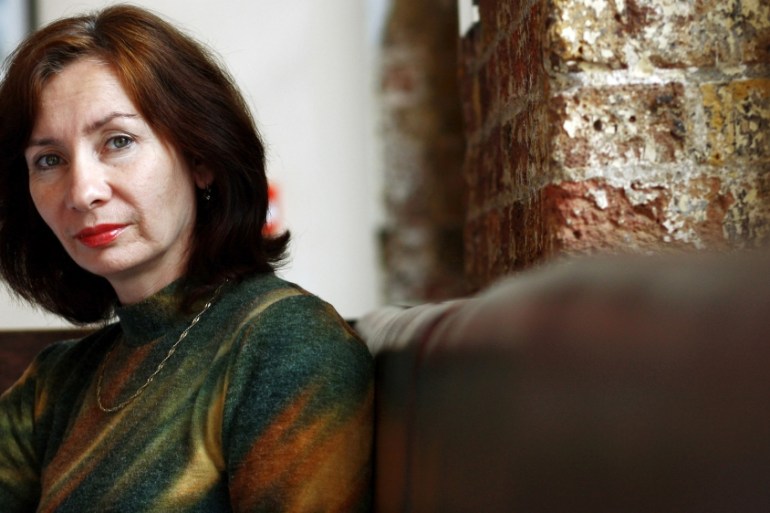 Chechen journalist and activist Natalia Estemirova poses at the Front Line Club in London in this October 4, 2007 file photo. Estemirova, a prominent human rights activist kidnapped in Russia''s troub