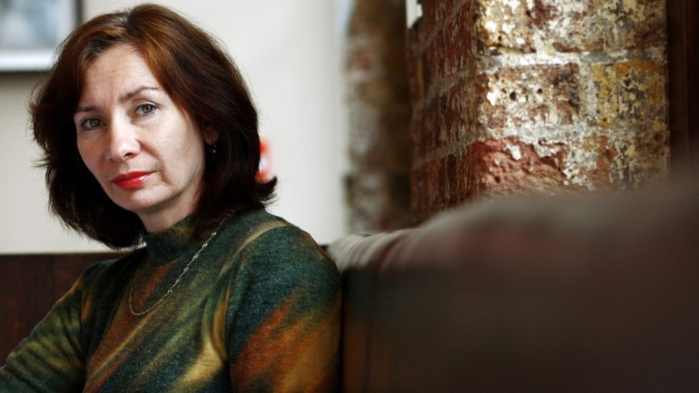 Chechen journalist and activist Natalia Estemirova poses at the Front Line Club in London in this Oct. 4, 2007 file photo.  Estemirova, a prominent human rights activist who was kidnapped by a Russian mob