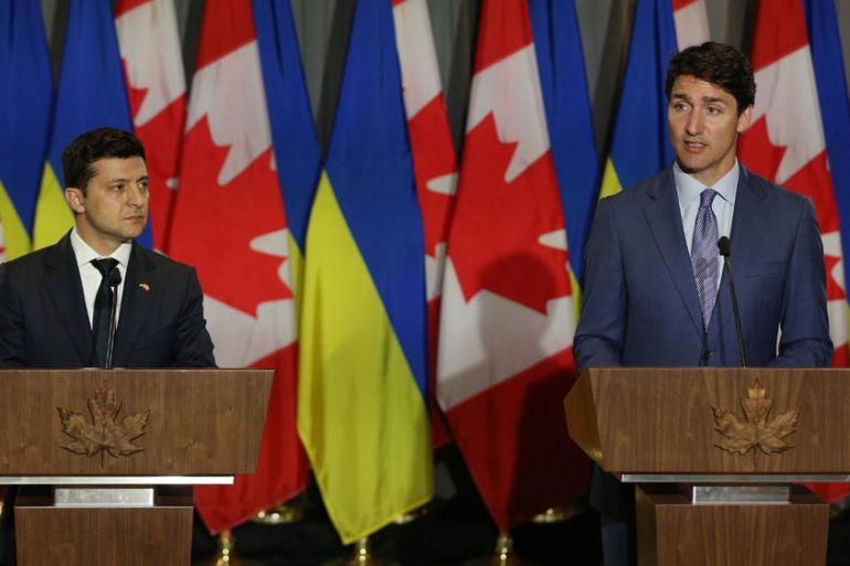 Canada''s Prime Minister Justin Trudeau , Ukraine''s President Volodymyr Zelensky