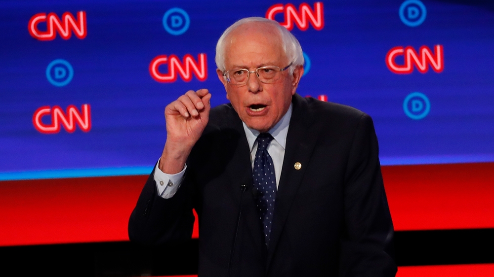 Sen. Bernie Sanders, I-Vt., speaks during the first of two Democratic presidential primary debates hosted by CNN Tuesday, July 30, 2019, at the Fox Theatre in Detroit. (AP Photo/Paul Sancya)