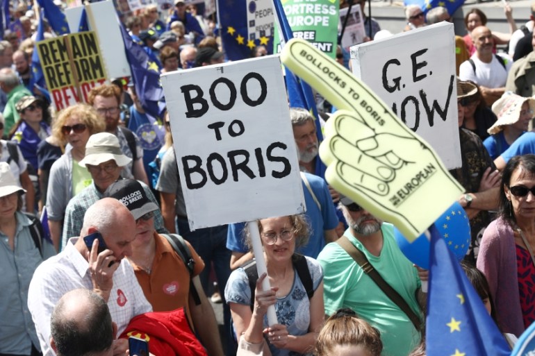 Anti-Brexit protesters hold ''No to Boris, Yes to Europe'' march in London