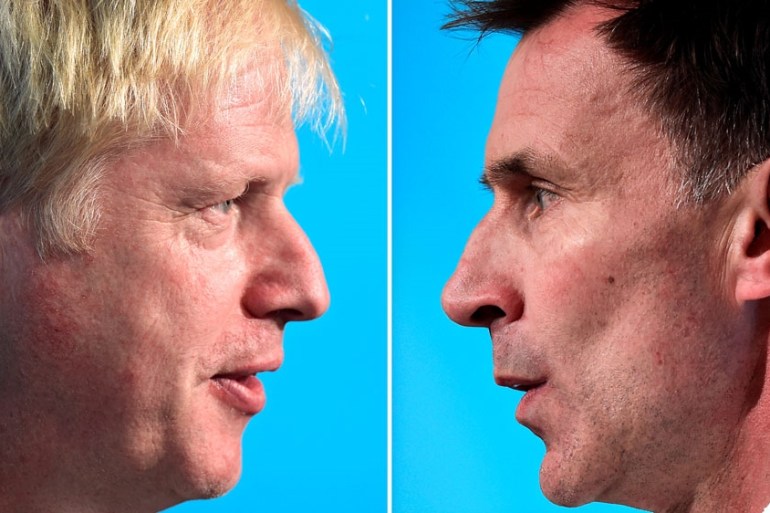 A combination pictures shows Boris Johnson and Jeremy Hunt
