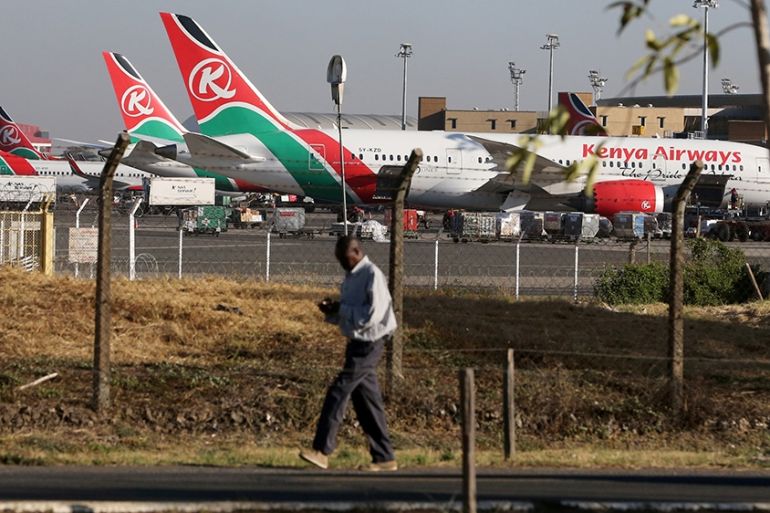 Kenya Airways jets at airport in Nairobi
