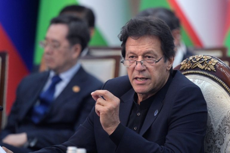 Pakistan’s Prime Minister Khan attends a session during the SCO summit in Bishkek