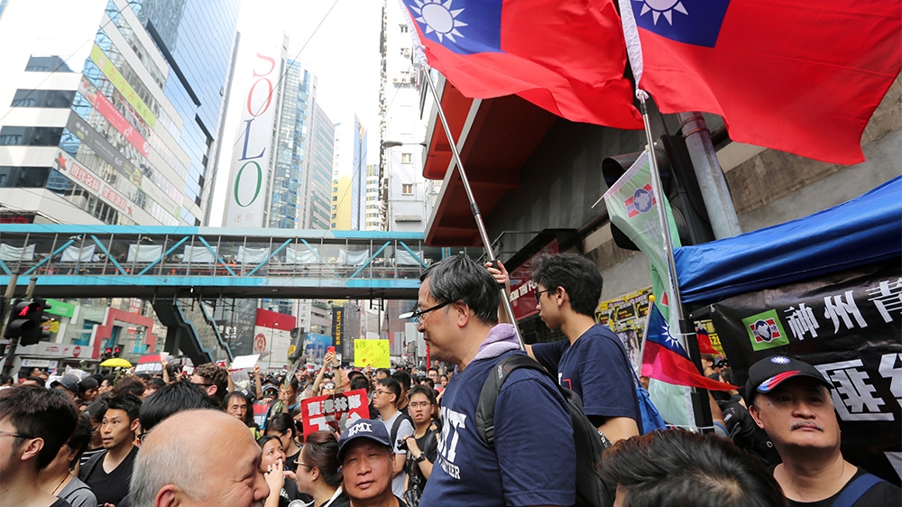 Hong Kong protests Taiwan flag