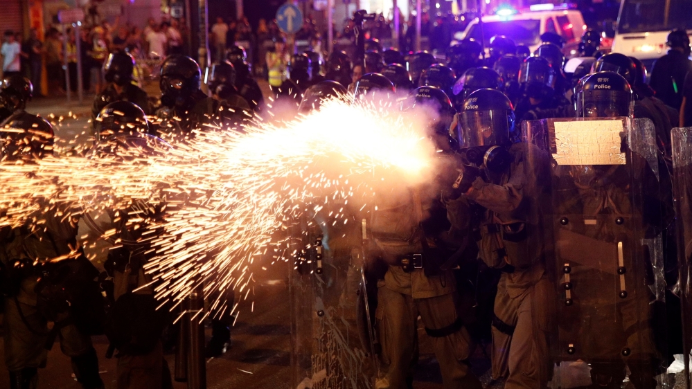 Riot police clash with anti-extradition demonstrators, after a march to call for democratic reforms in Hong Kong, China July 21, 2019