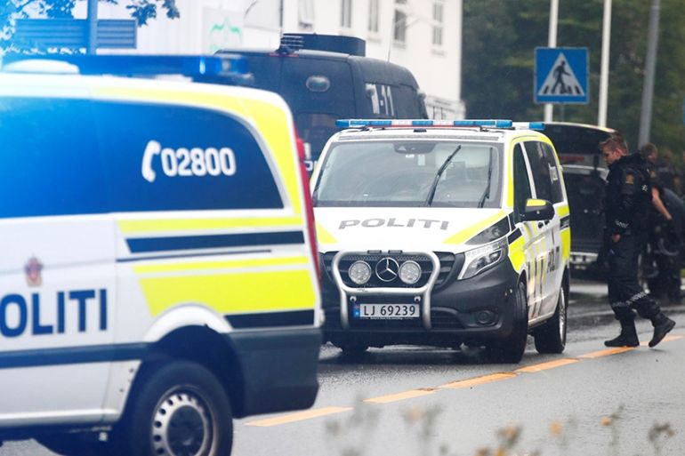 Police is seen at the site after a shooting in al-Noor Islamic center mosque, near Oslo, Norway August 10, 2019. NTB Scanpix/Terje Pedersen via REUTERS