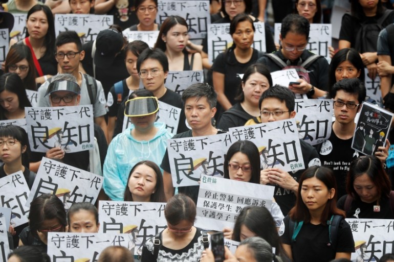 Teachers protest against the extradition bill in Hong Kong