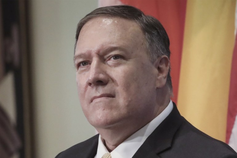 In this Aug. 20, 2019, file photo, United States Secretary of State Michael Pompeo holds a press visit during their visit to attend the United Nations Security Council
