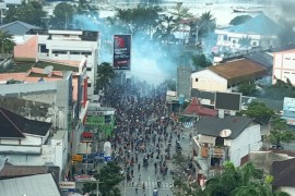 A general view of clashes during a protest in Jayapura, Papua