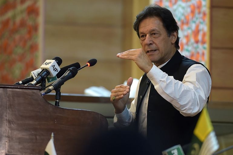 Pakistan''s Prime Minister Imran Khan addresses the legislative assembly in Muzaffarabad, the capital of Pakistan-controlled Kashmir on August 14, 2019, to mark the country''s Independence Day. - His vi