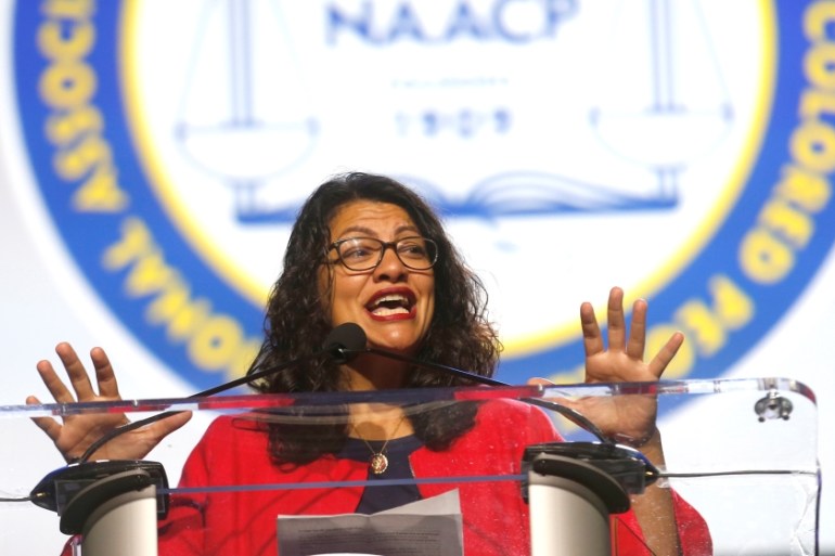 U.S. Congresswoman Rashida Tlaib delivers remarks at the opening plenary session of the National Association of the Advancement for Colored People''s annual convention in Detroit, Michigan, U.S. July 2