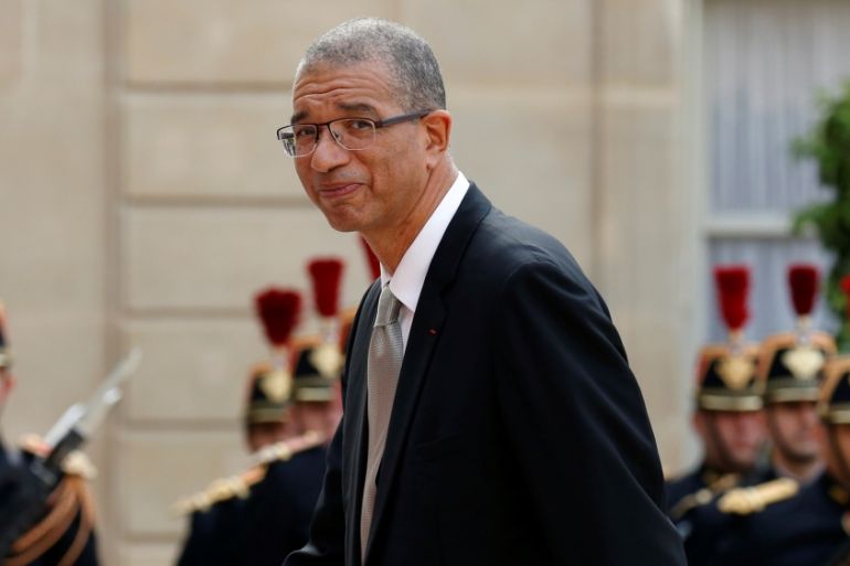Lionel Zinsou of Benin arrives to attend a dinner in honour of South African President Jacob Zuma at the Elysee palace in Paris