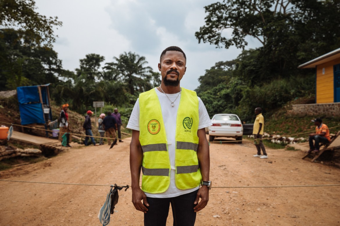 Giresse Otima Falao manages one of 84 Point of Control screening points supported by IOM in the Ebola-affected areas of the Democratic Republic of the Congo. Point of Control health screening points
