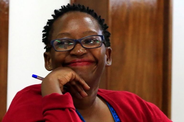 Ugandan academic Stella Nyanzi is seen inside Buganda Road Court where she was charged with cybercrimes after posting profanity-filled denunciations of President Yoweri Museveni on Facebook, in Kamp