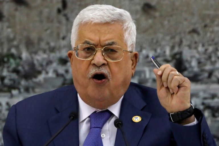 Palestinian President Mahmoud Abbas gestures as he speaks during a meeting with the Palestinian leadership in Ramallah, in the Israeli-occupied West Bank