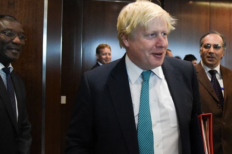 U.K. Foreign Minister Boris Johnson arrives at the office of U.N. Secretary General at the United Nations in New York City, U.S., April 28, 2017