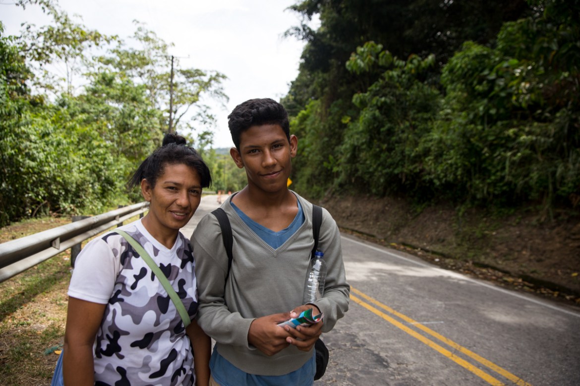 Yirlibeth Montes, 37, and her 16-year-old son Antonio Montes from Lara, Venezuela walk day-and-night to Quito, Ecuador after leaving everything they owned behind. The planned to travel by bus, but the