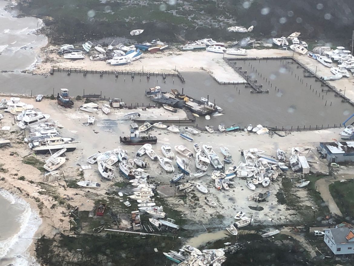 An aerial photo shows the aftermath of the Hurricane Dorian damage over an unspecified location in the Bahamas, in this September 2, 2019 photo. Picture taken September 2, 2019. Courtesy Coast Guard