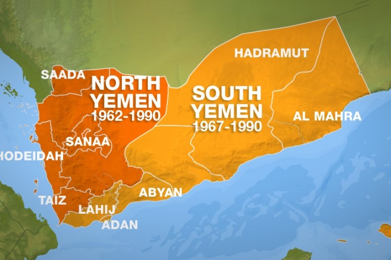North and South Yemen map