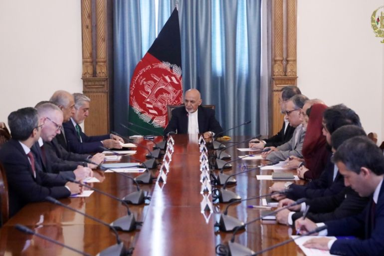Afghan President Ashraf Ghani meets with U.S. special representative for Afghanistan Zalmay Khalilzad in Kabu