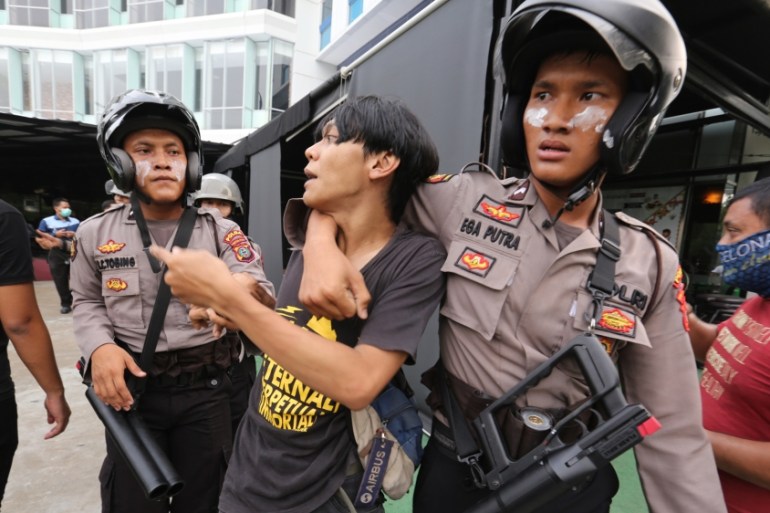 Students stage protest against controversial bills in Medan, Indonesia