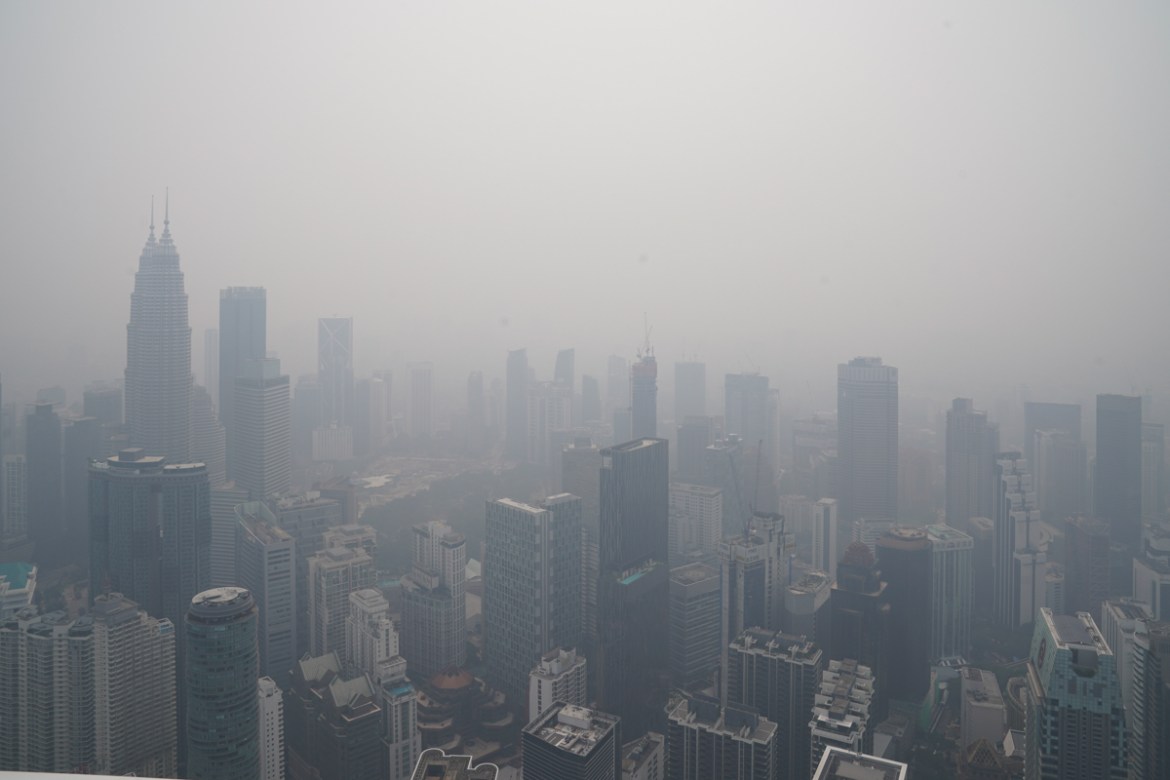 The city is shrouded with haze in Kuala Lumpur, Malaysia, Wednesday, Sept. 18, 2019. Indonesian forest fires spread health-damaging haze across the country and into neighboring Malaysia and Singapore.