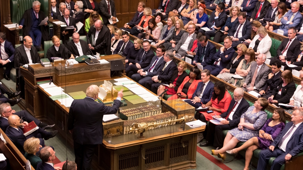 Britain's Prime Minister Boris Johnson speaks at the House of Commons in London, Britain September 3, 2019