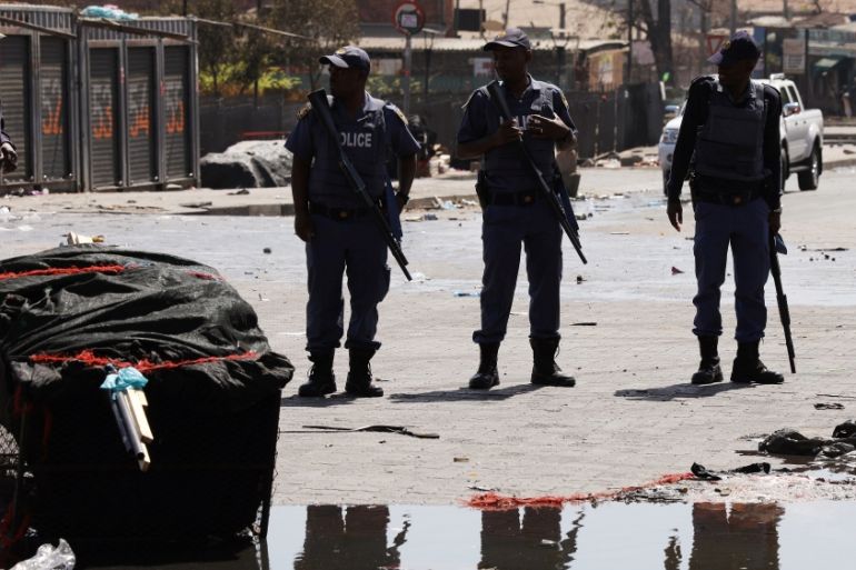 Police patrol the streets after overnight unrest and looting in Alexandra township, Johannesburg, South Africa, September 3, 2019