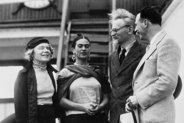 Leon Trotsky with his wife Natalia Sedova and Mexican artist Frida Kahlo, 1937.