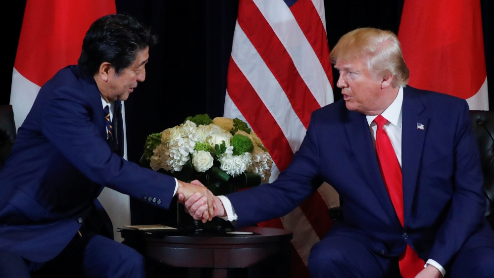 U.S. President Trump meets with Japan's Prime Minister Abe in New York City, New York