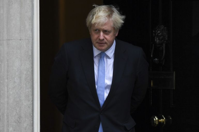 Britain''s Prime Minister Boris Johnson walks out to meet Israeli Prime Minister Benjamin Netanyahu from 10 Downing Street, in London, Thursday, Sept. 5, 2019