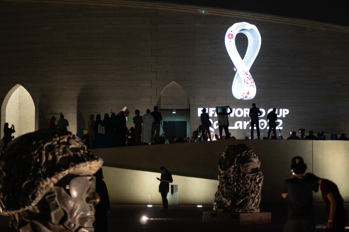 World cup logo projected at Katara [Sorin Furcoi/Al Jazeera]