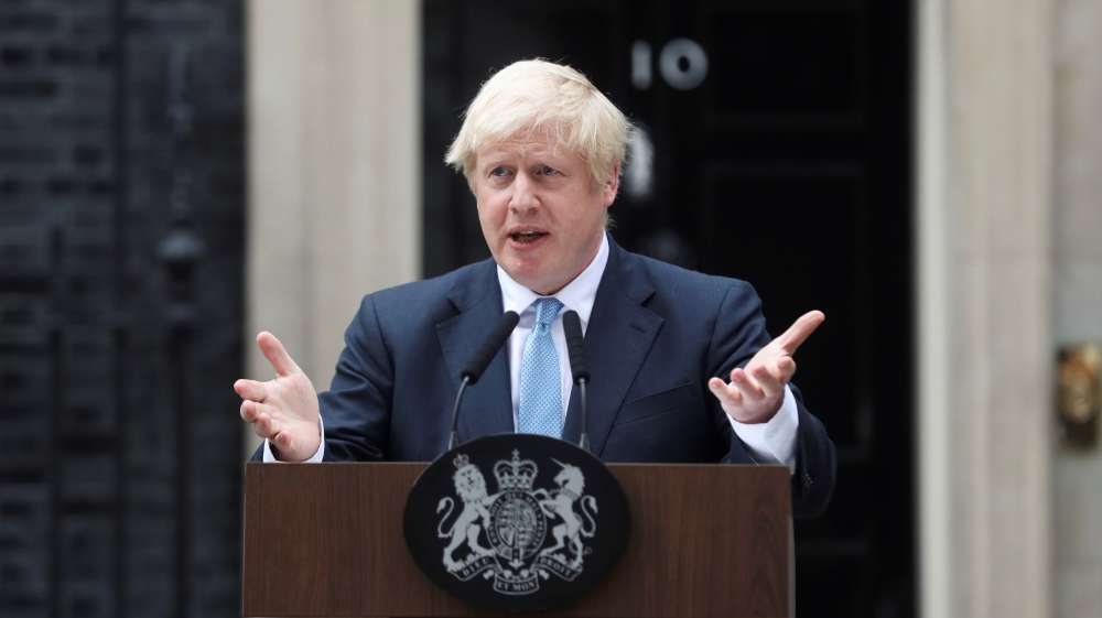 Britain's Prime Minister Boris Johnson addresses the media outside Downing Street in London, Britain, September 2, 2019