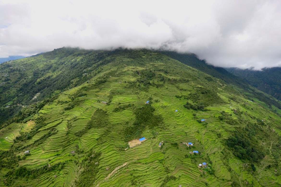 Nepal’s landscape is renowned for its layers of rice terraces, carved and stacked around mountain contours by generations of farmers. “They’re beautiful to see from the air,” says Captain Pun. “They’r