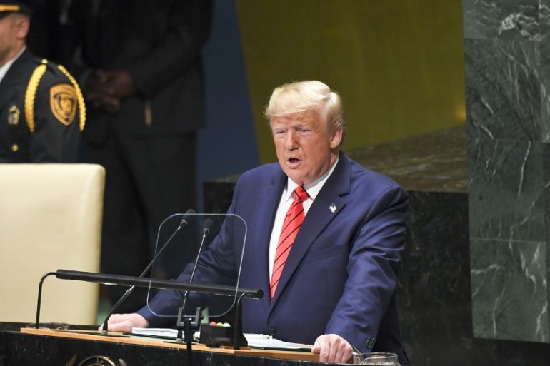 US President Donald Trump speaks during the 74th Session of the United Nations General Assembly at UN Headquarters in New York, September 24, 2019. SAUL LOEB / AFP