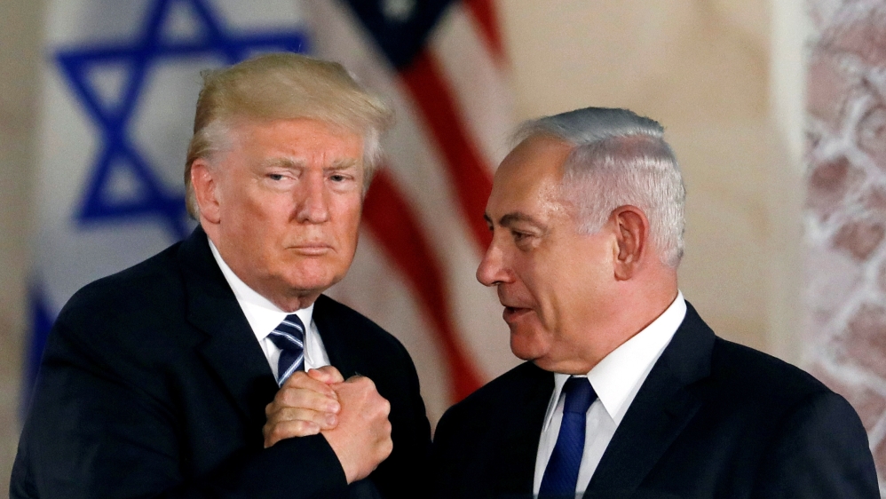 U.S. President Donald Trump and Israeli Prime Minister Benjamin Netanyahu shake hands after Trump's address at the Israel Museum in Jerusalem May 23, 2017