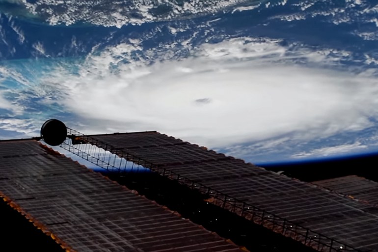 A screen grab from a handout video made available by NASA taken from the International Space Station (ISS) showing Hurricane Dorian, Issued 01 September 2019. NOAA report that Data from an Air Force R