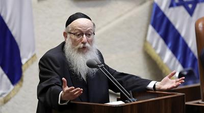 Ultra orthodox Jewish Deputy Minister of Health Yaakov Litzman speaks at the Knesset plenum during a debate on  the dissolution of the Knesset (Israeli parliament) in Jerusalem, 29 May 2019. According