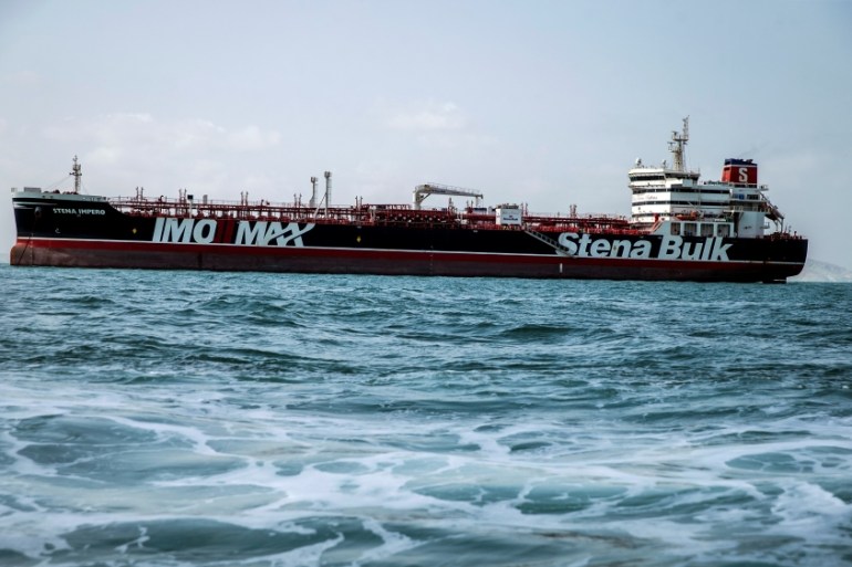 Stena Impero, a British-flagged vessel owned by Stena Bulk, is seen at undisclosed place off the coast of Bandar Abbas