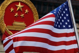American Flag and Chinese national emblem