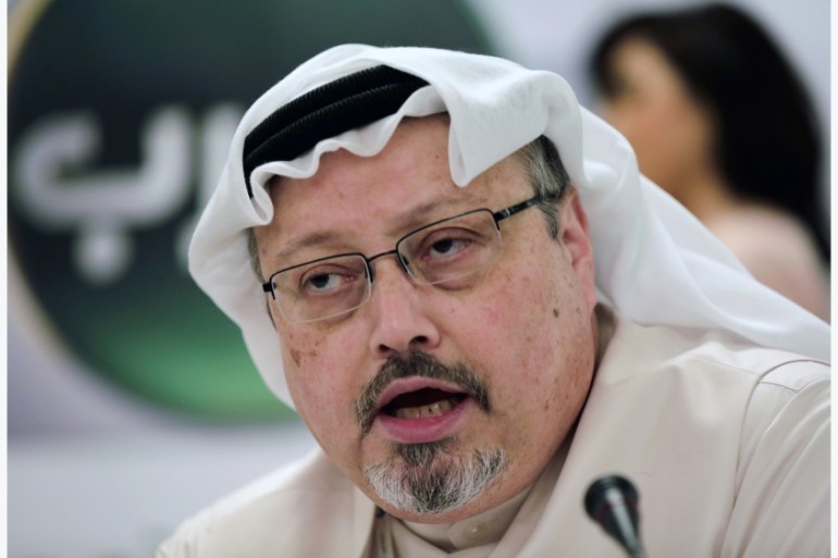 FILE - In this Dec. 15, 2014 file photo, Saudi journalist Jamal Khashoggi speaks during a press conference in Manama, Bahrain. An independent U.N. human rights expert investigating the killing of Saud