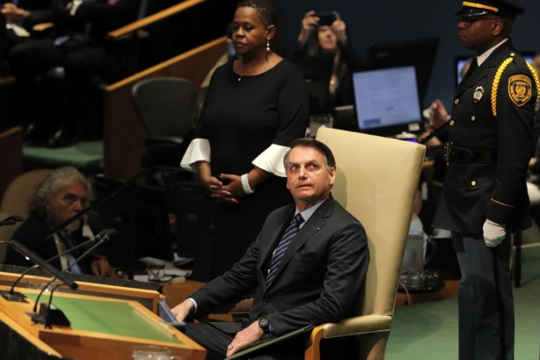 Brazil''s President Bolsonaro sits before his address to the 74th session of the United Nations General Assembly at U.N. headquarters in New York City, New York, U.S.