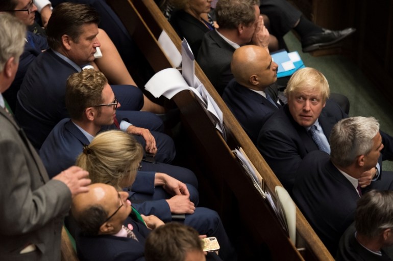 Britain''s Prime Minister Boris Johnson looks on during debate in the House of Commons in London, Britain September 4, 2019