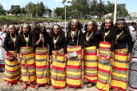 Ethiopian Oromo women dressed in a traditional costumes take part in the Irreecha celebration, the Oromo People thanksgiving ceremony in Addis Ababa, Ethiopia. October 5, 2019.REUTERS/Tiksa Negeri