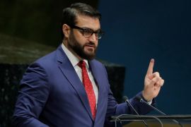 Afghanistan''s National Security Advisor Hamdullah Mohib addresses the 74th session of the United Nations General Assembly at U.N. headquarters in New York City, New York