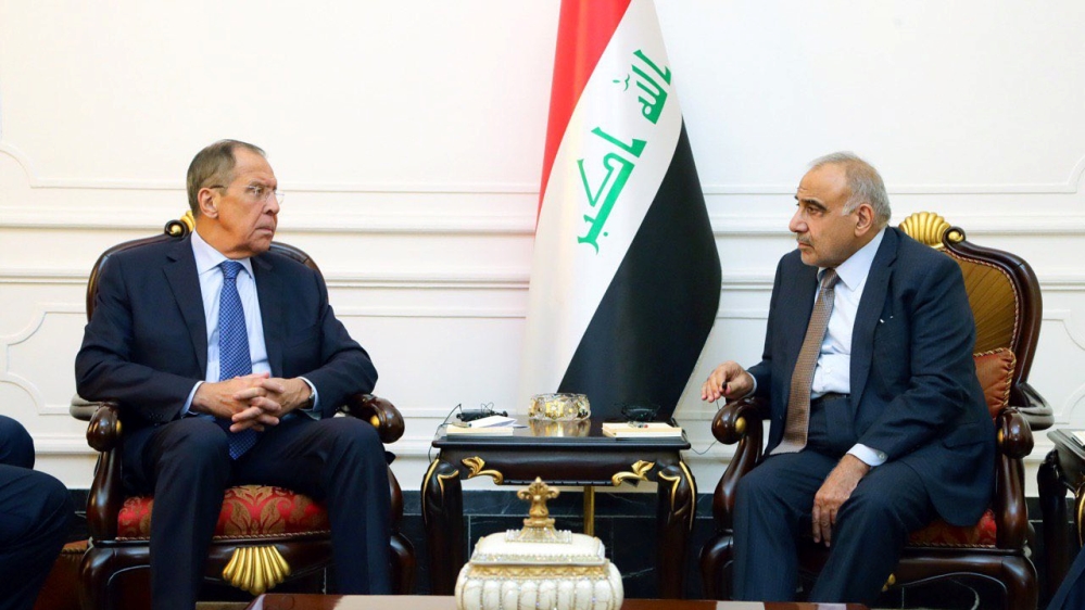Iraqi Prime Minister Adel Abdul Mahdi meets with Russian Foreign Minister Sergei Lavrov in Baghdad, Iraq October 7, 2019