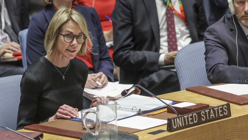 U.S. United Nations Ambassador Kelly Craft address the U.N. Security Council after a failed vote on a humanitarian draft resolution for Syria, Thursday Sept. 19, 2019 at U.N. headquarters. (AP Photo/B